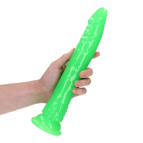 Dildo Slim Brilla en la Oscuridad de 11 in. RealRock para Placer Vibrante