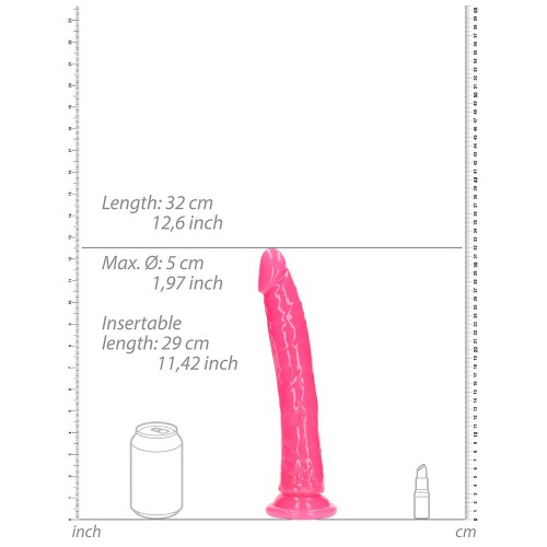 RealRock Glow in the Dark Slim 11 inch Dildo Neon Pink