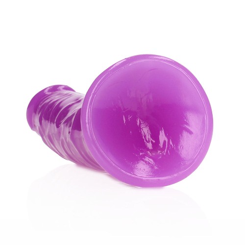 Dildo Delgado de 7 in. que Brilla en la Oscuridad Púrpura Neón - Placer Supremo