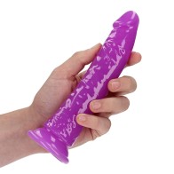 Dildo Delgado de 7 in. que Brilla en la Oscuridad Púrpura Neón - Placer Supremo