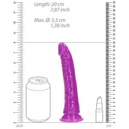 Dildo Delgado de 7 in. que Brilla en la Oscuridad Púrpura Neón - Placer Supremo