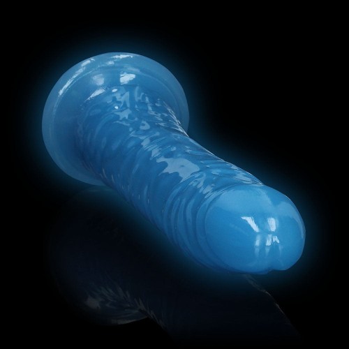 Dildo RealRock Slim 9 pulgadas que Brilla en la Oscuridad Azul Neón