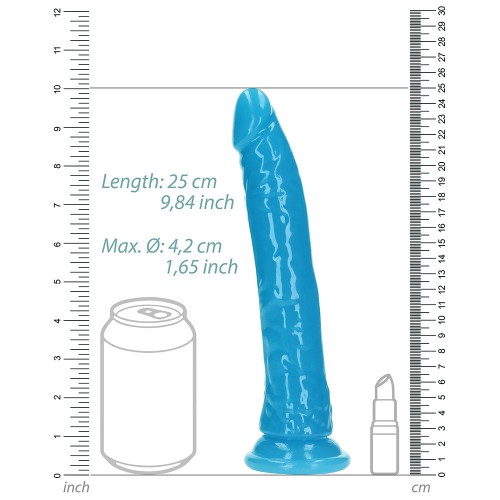 Dildo RealRock Slim 9 pulgadas que Brilla en la Oscuridad Azul Neón