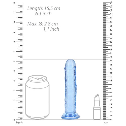 Dildo Recto Transparente RealRock de 6 in. Sin Testículos Azul