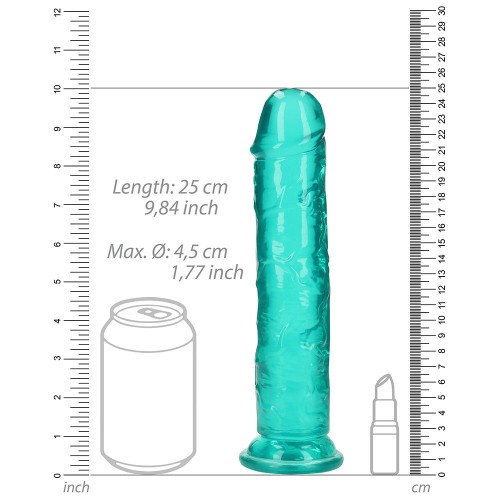 Dildo Recto Crystal Clear de 9 in. Sin Bolas en Turquesa