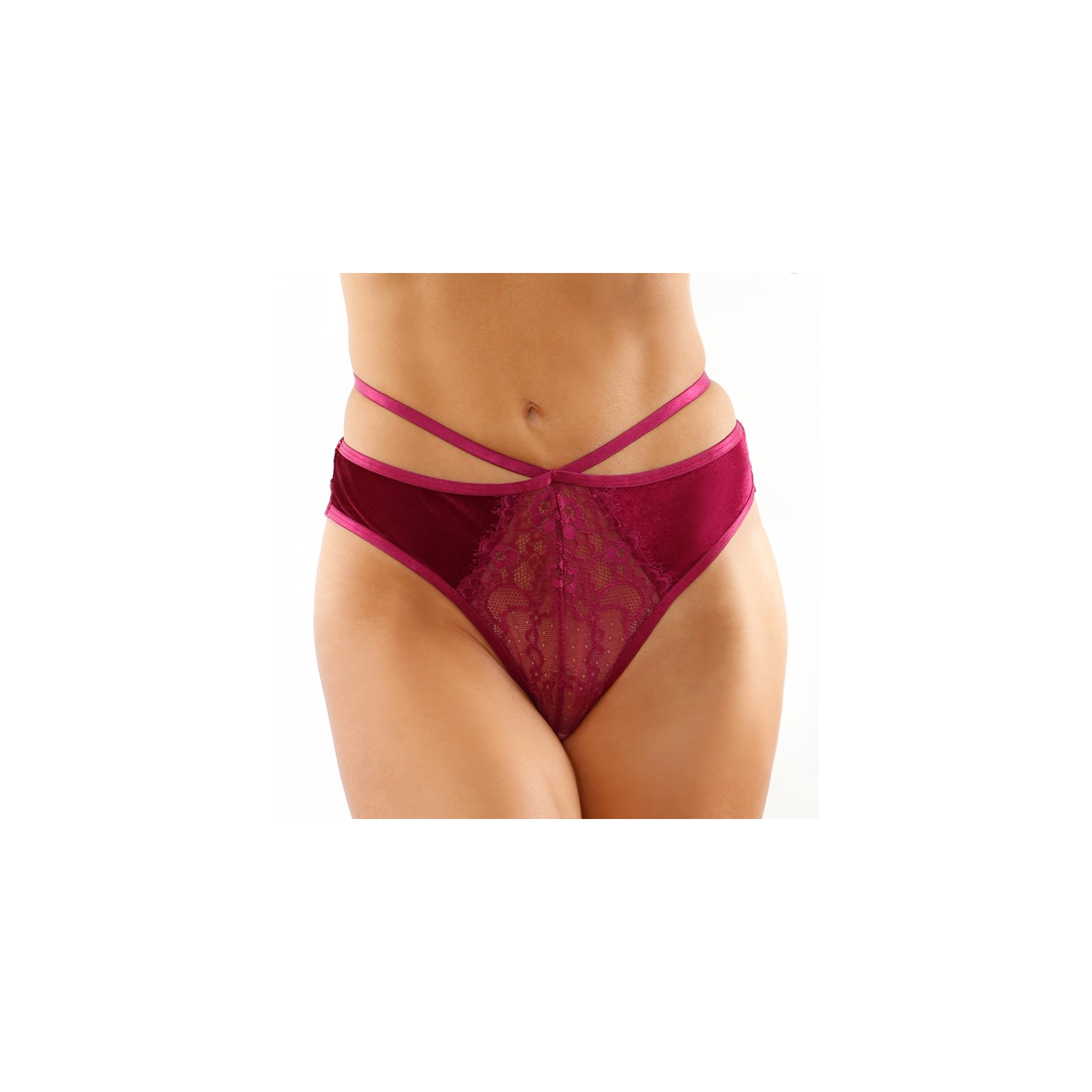 Kalina Velvet Strappy Cut-Out Thong in Magenta