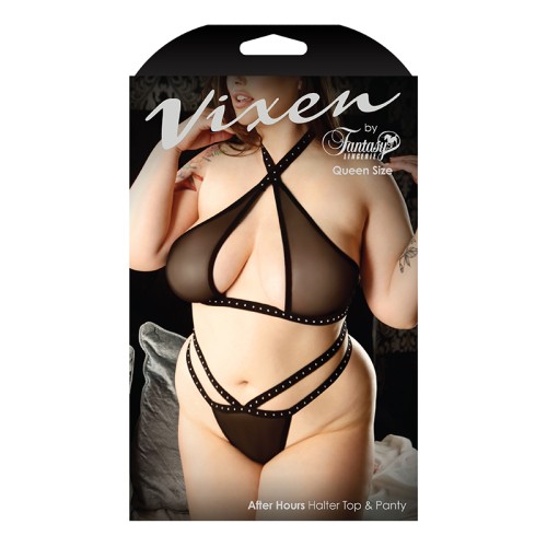 Conjunto Top Halter y Panty Studded After Hours Vixen Negro Queen