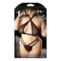 Vixen After Hours Studded Halter Top & Panty Set Black Queen