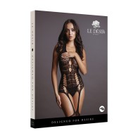 Le Desir Bodystocking de Encaje con Suspensor Negro O/S