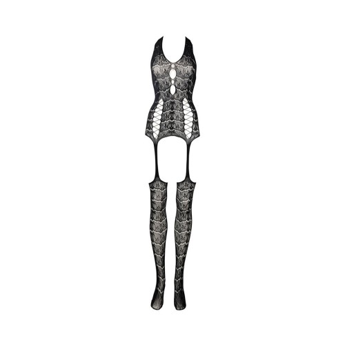 Le Desir Bodystocking de Encaje con Suspensor Negro O/S