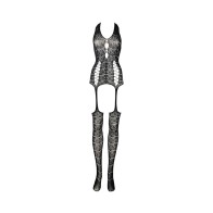 Le Desir Lace Suspender Bodystocking Black O/S