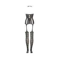 Le Desir Bodystocking de Encaje con Suspensor Negro O/S