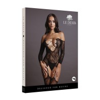 Le Desir Bodystocking Cruzado Deep-V Negro