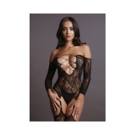 Le Desir Bodystocking Cruzado Deep-V Negro