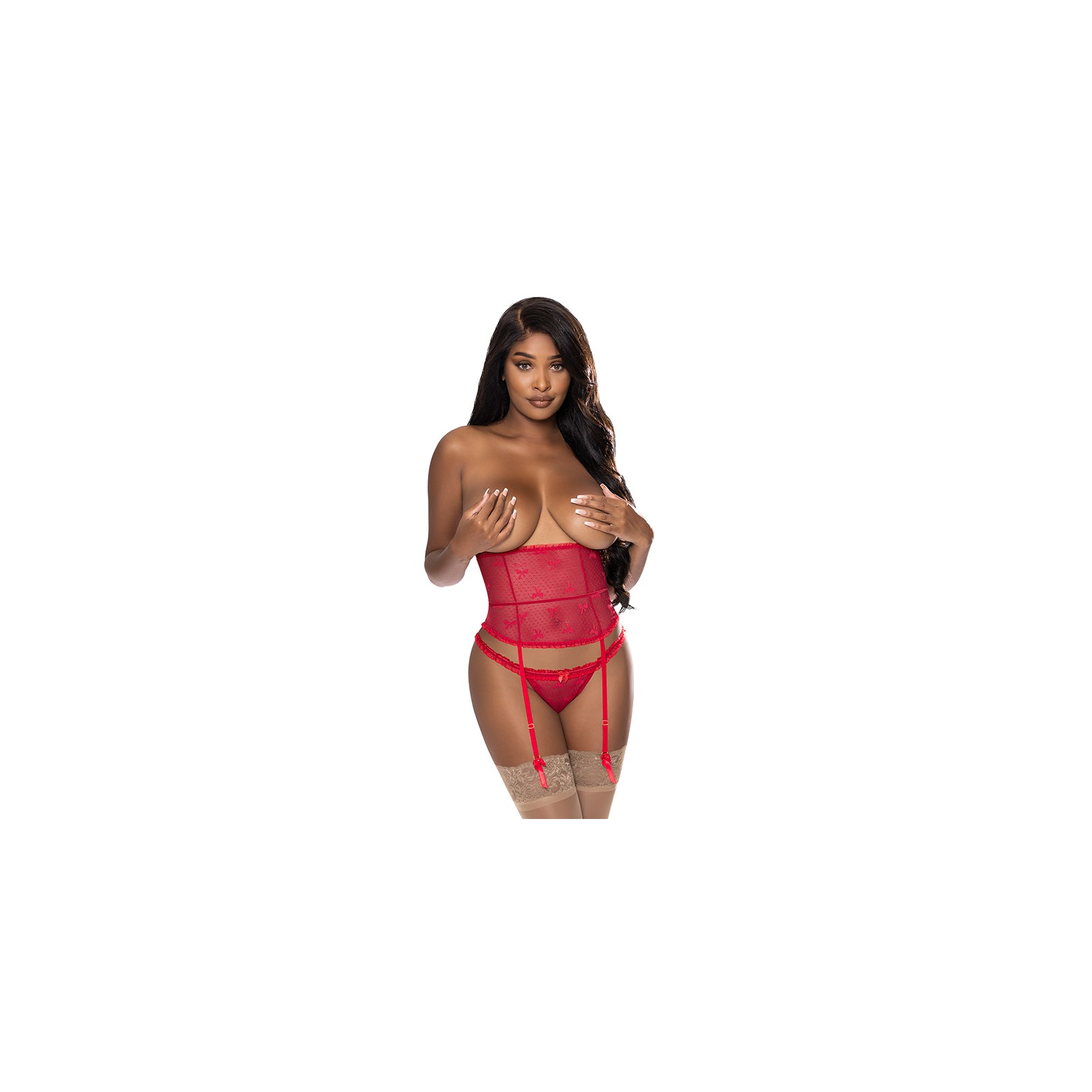 Magic Silk With Love Gartered Cincher & Tanga Panty Red S/M - Seductive Lingerie