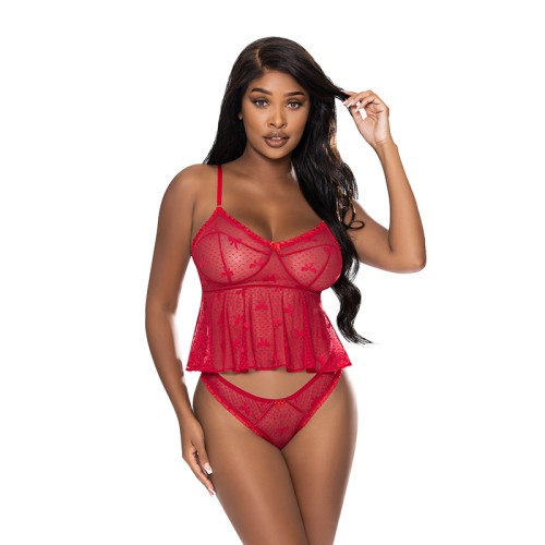 Conjunto Cami y Panty Cheeky Flutter con Amor en Rojo S/M