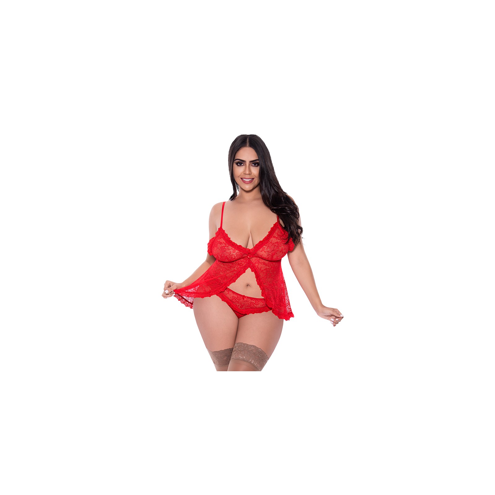 Ooh La Lace Babydoll & Panty Set Red Queen