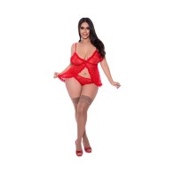 Ooh La Lace Babydoll & Panty Set Red Queen