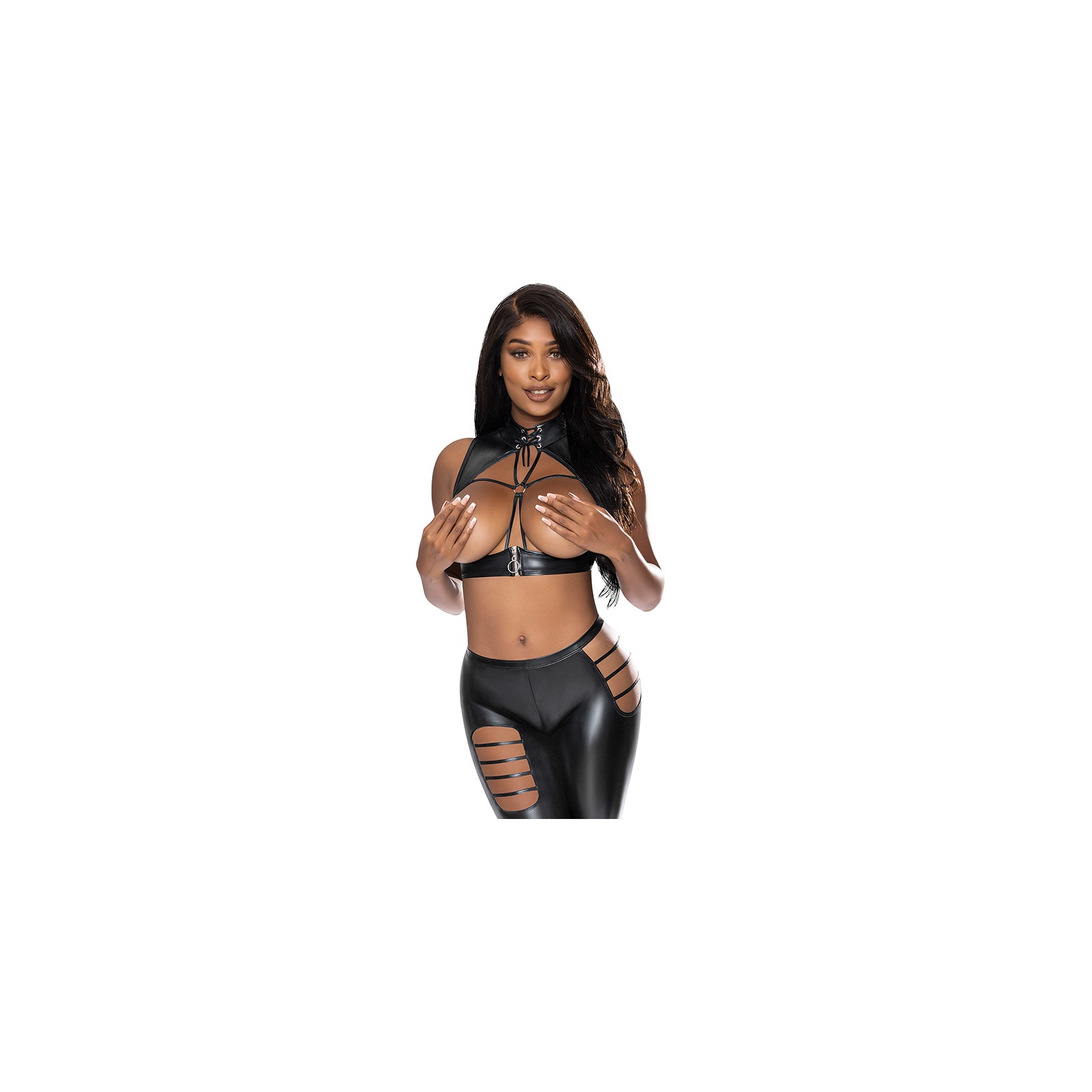 Magic Silk Liquid Onyx Open Vest & Leggings Set for Bedroom Play