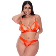 Magic Silk Strap Tease Bra & Crotchless Panty Set Orange