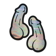 Holographic Silver Penis Nipple Pasties by Pastease