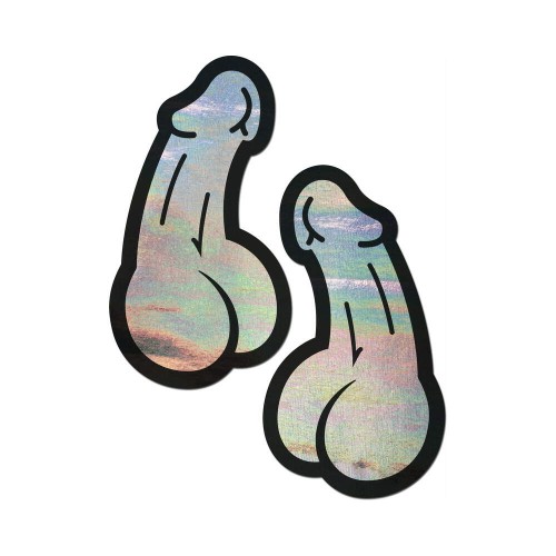 Holographic Silver Penis Nipple Pasties by Pastease