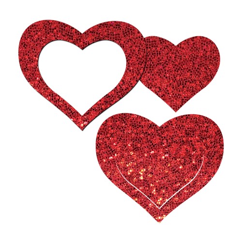 Pastease Peek-a-Boob Corazones Glitter Rojos