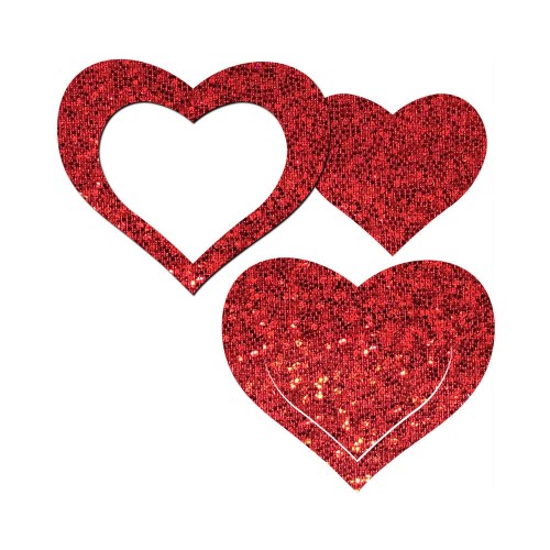 Pastease Peek-a-Boob Corazones Glitter Rojos