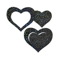 Black Glitter Heart Nipple Pasties by Pastease