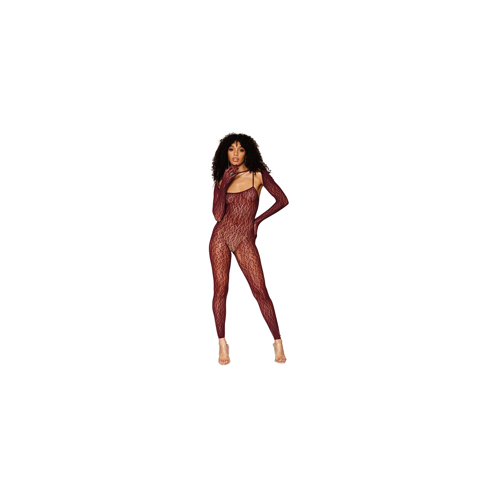 Dreamgirl Fishnet Bodystocking & Shrug Burgundy O/S