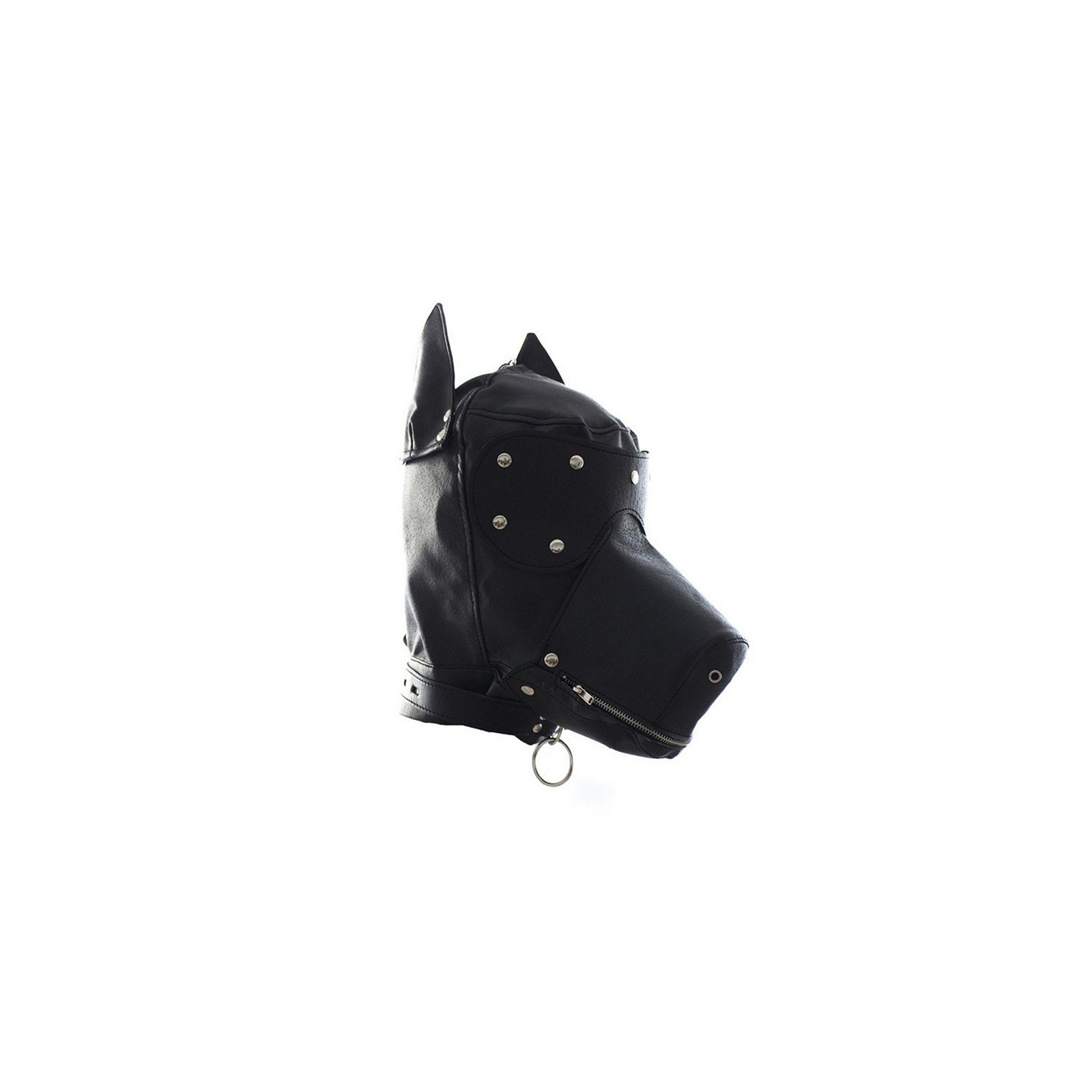 Locking Faux Leather Dog Hood Mask with Zipper Mouth