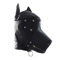 Locking Faux Leather Dog Hood Mask with Zipper Mouth