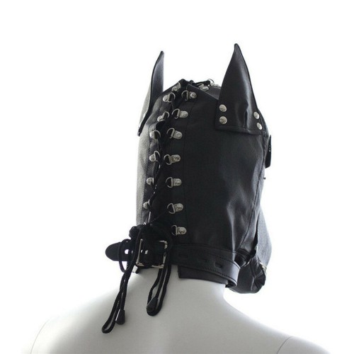 Locking Faux Leather Dog Hood Mask with Zipper Mouth