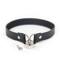 Pleasure PVC Collar with Heart Lock and Key Black - Enhance Your Outfit