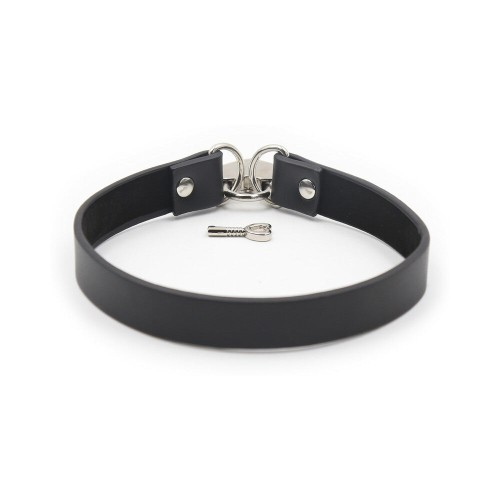 Pleasure PVC Collar with Heart Lock and Key Black - Enhance Your Outfit