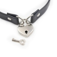 Pleasure PVC Collar with Heart Lock and Key Black - Enhance Your Outfit