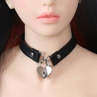 Pleasure PVC Collar with Heart Lock and Key Black - Enhance Your Outfit