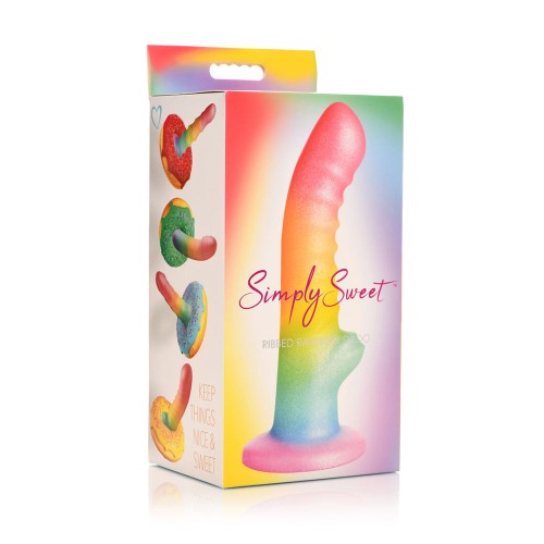 Ribbed Silicone Dildo with Suction Cup Rainbow