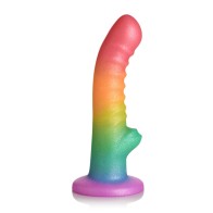 Ribbed Silicone Dildo with Suction Cup Rainbow