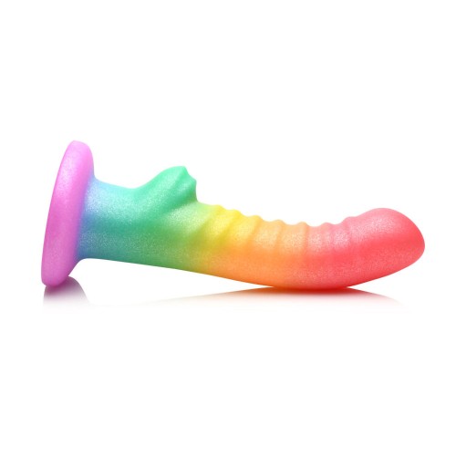 Ribbed Silicone Dildo with Suction Cup Rainbow