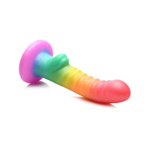 Ribbed Silicone Dildo with Suction Cup Rainbow