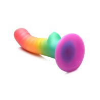 Ribbed Silicone Dildo with Suction Cup Rainbow