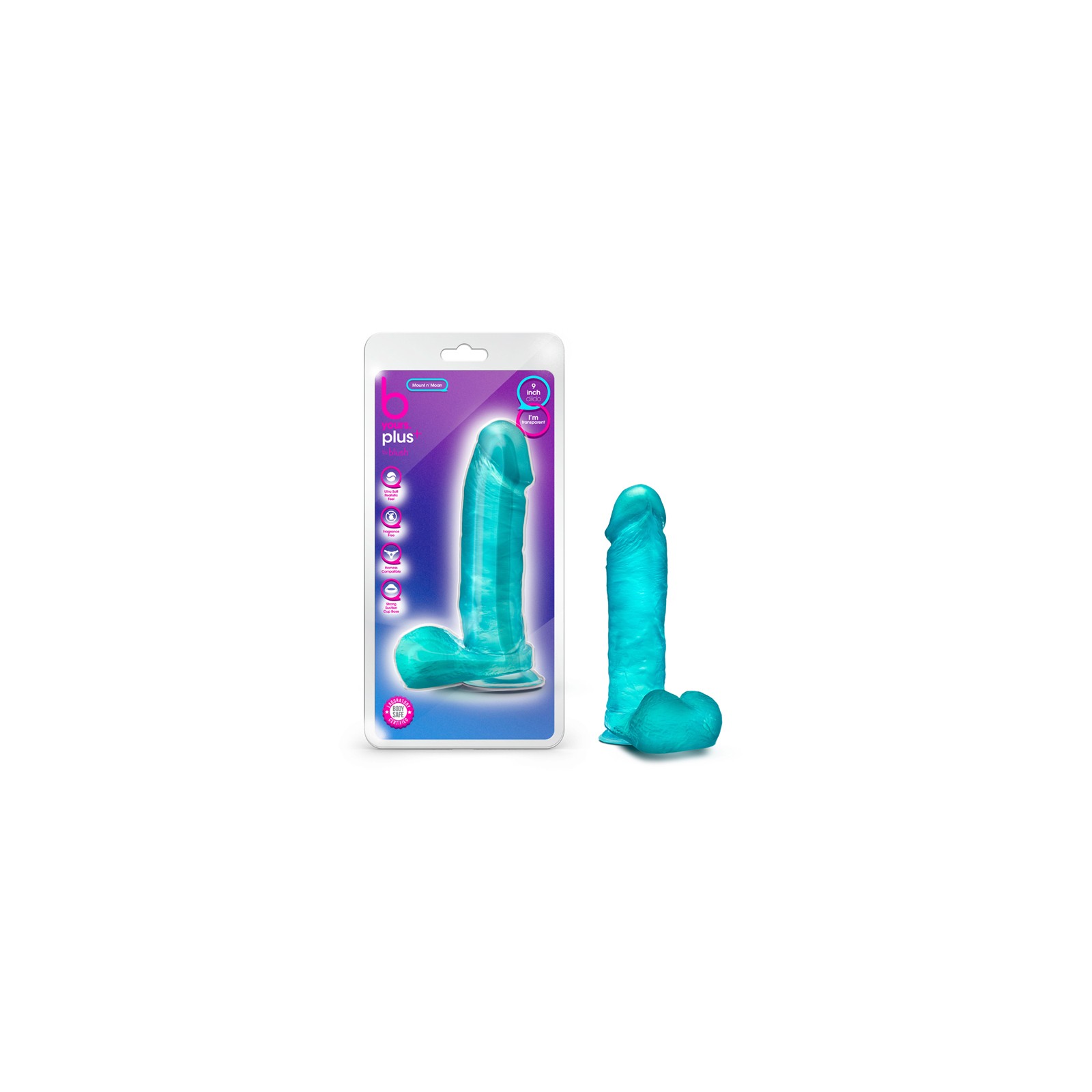 B Yours Plus Mount n' Moan 9 in. Dildo with Balls Teal