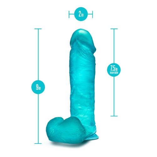 B Yours Plus Mount n' Moan 9 in. Dildo with Balls Teal