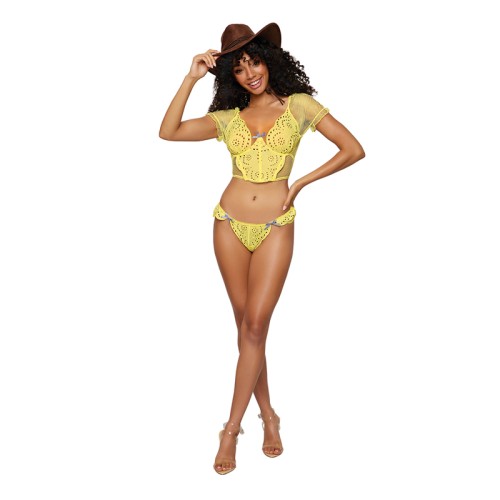 Dreamgirl Embroidered Eyelet Band and Fishnet Bustier Set Citrus