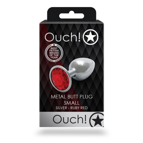 Ouch! Small Round Gem Butt Plug Silver/Ruby Red