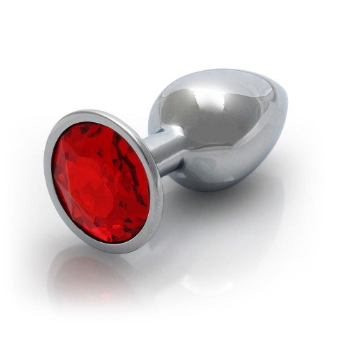 Ouch! Small Round Gem Butt Plug Silver/Ruby Red