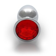 Ouch! Small Round Gem Butt Plug Silver/Ruby Red