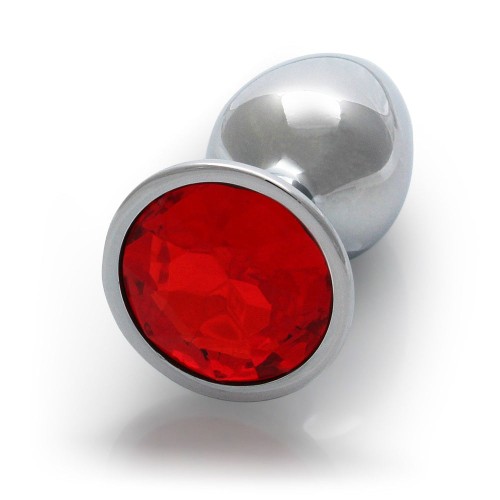 Ouch! Small Round Gem Butt Plug Silver/Ruby Red