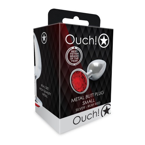 Ouch! Plug Anal Pequeño con Joya Plateado/Rojo Rubí